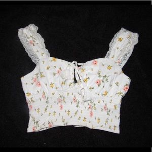 Pink and yellow floral lace top.